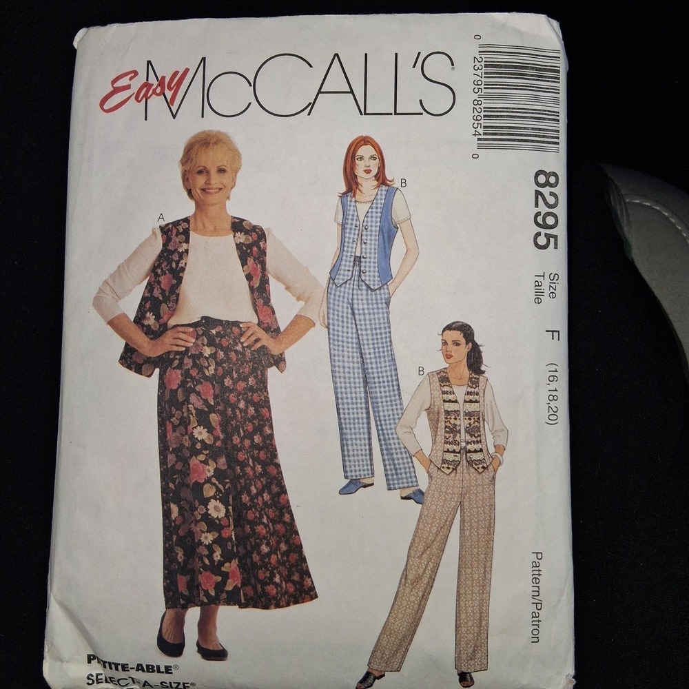Easy McCall's 8295 Sewing Pattern Misses‎ Vest Skirt Pants Size F 16-18-20